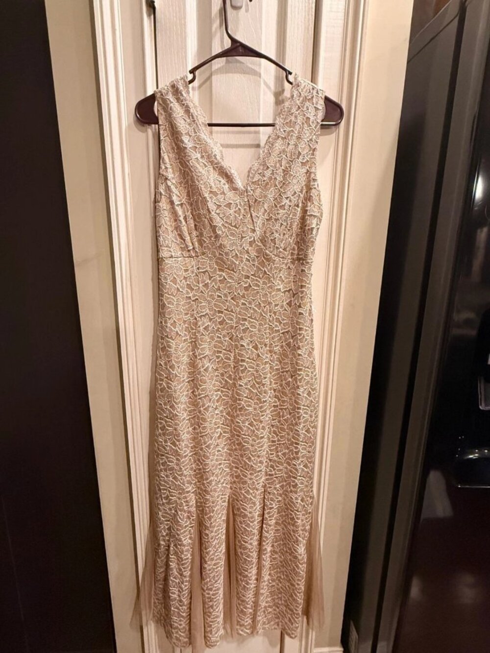 Candalite Petite lace gown PM champagne gold formal dress